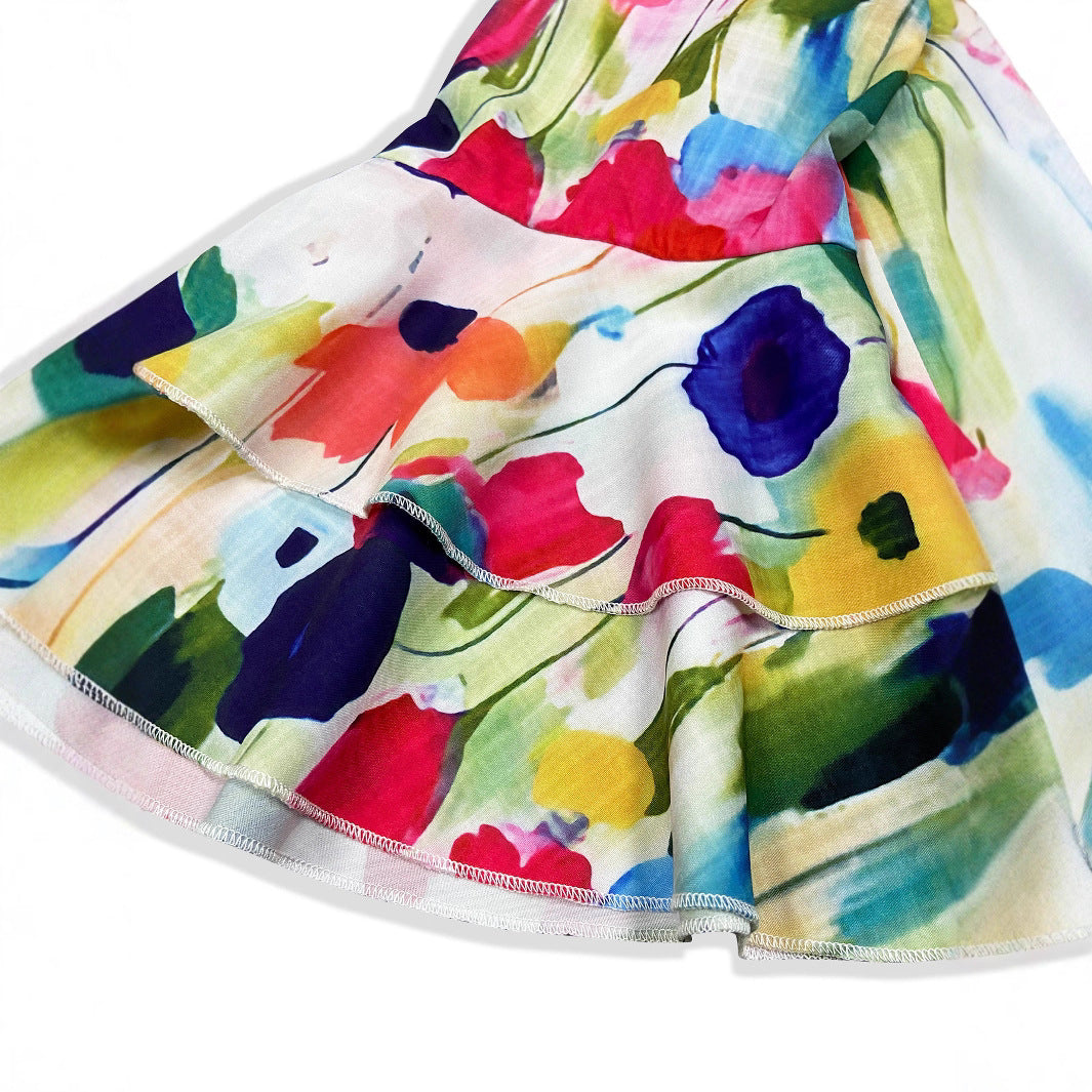 Damen Kurzes Kleid mit voluminösen Ärmeln und floralem Muster R&B