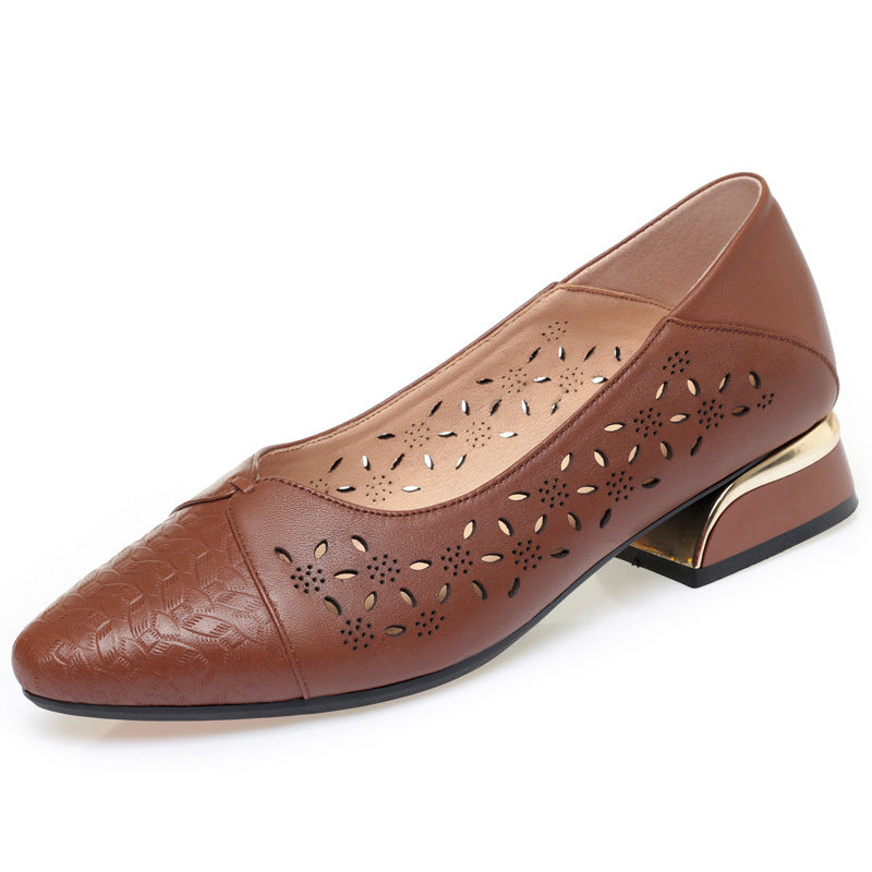 Damen Ballerinas mit dekorativem Lochdesign und elegantem Blockabsatz R&B