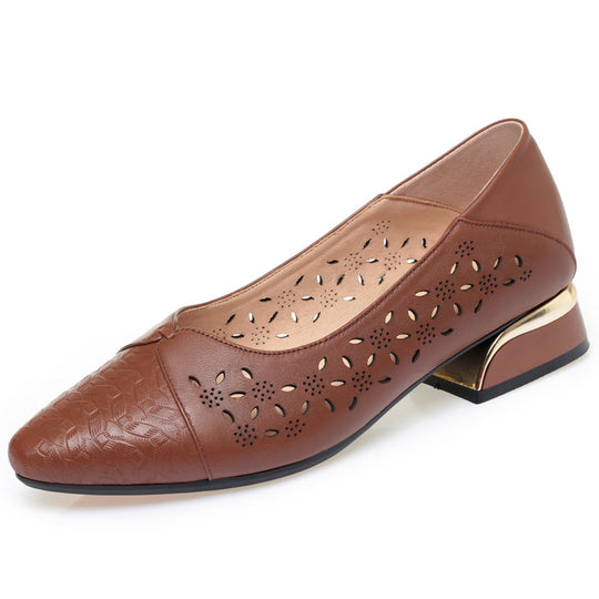 Damen Ballerinas mit dekorativem Lochdesign und elegantem Blockabsatz R&B