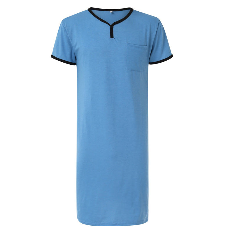 Herren nan langes Baumwoll-Schlafshirt mit Henley-Kragen R&B