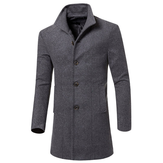 Herren eleganter Woolcoat mit modernem Stehkragen und praktischen Taschen R&B