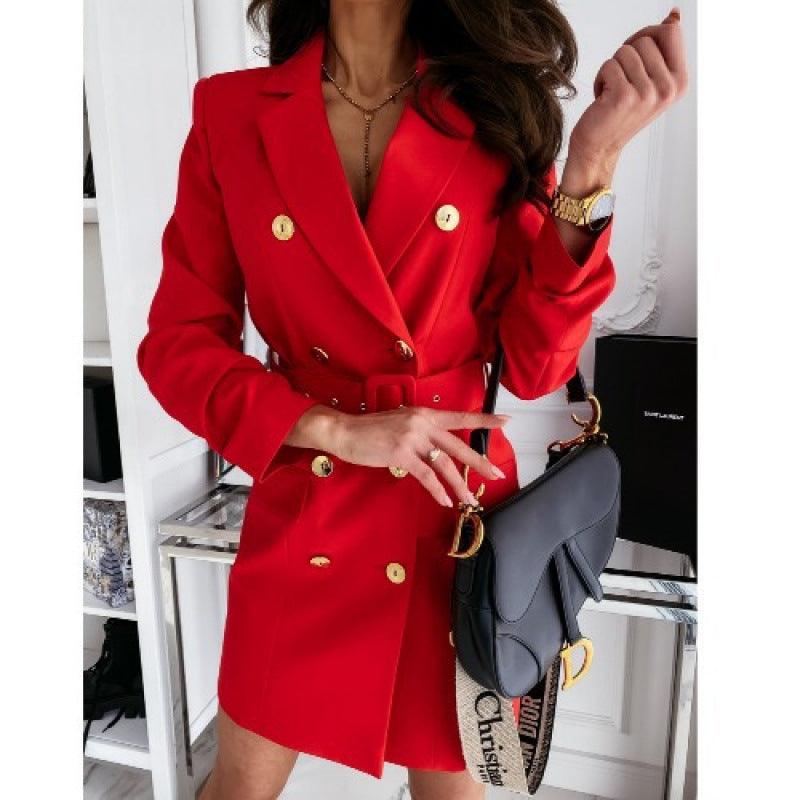 Damen doppelt knopf-beschichtetes Gürtel Mini Blazer Kleid R&B