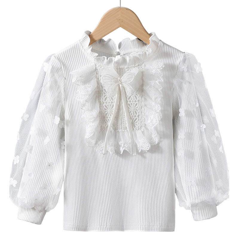 Mädchen Rüschenbluse mit floralen Applikationen und transparenten Ärmeln R&B