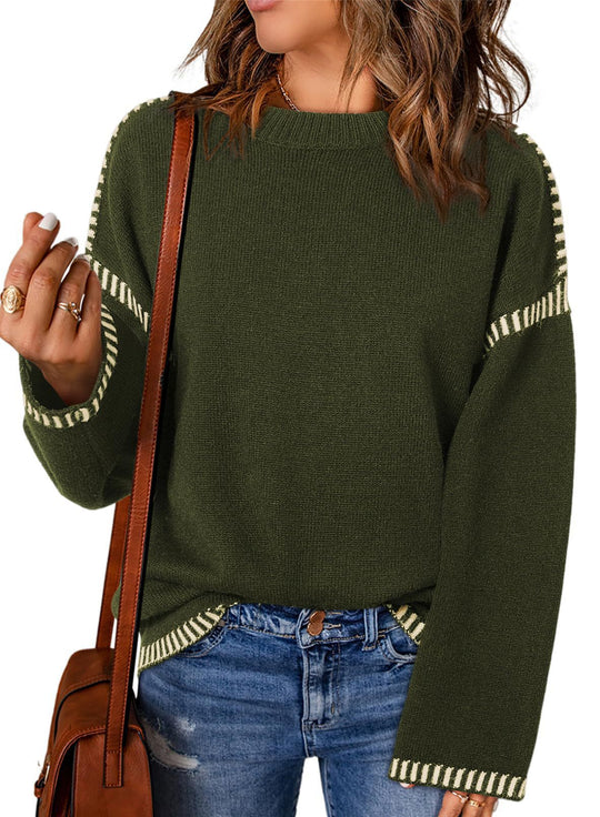 Damen modischer Pullover mit kontrastierenden Ärmelabschlüssen und legerem Schnitt R&B