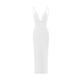 Damen elegantes Maxikleid mit tiefem V-Ausschnitt und zarten Spaghetti-Trägern EB