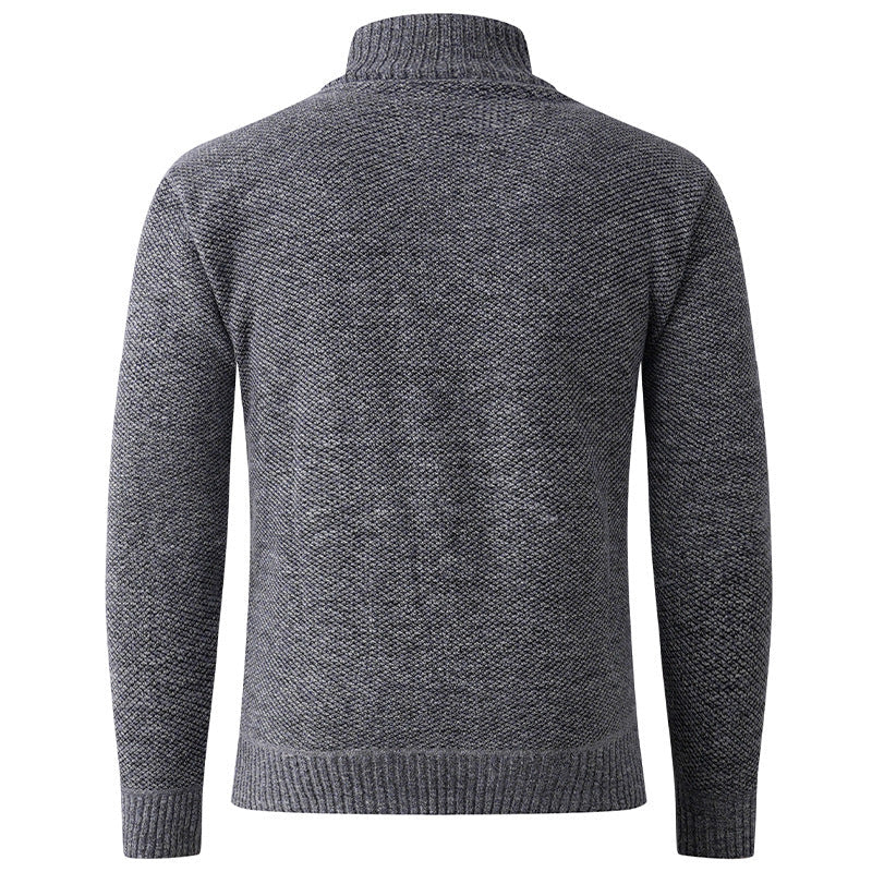 Herren Strickpullover mit hohem Kragen und durchgehendem Knopfverschluss R&B