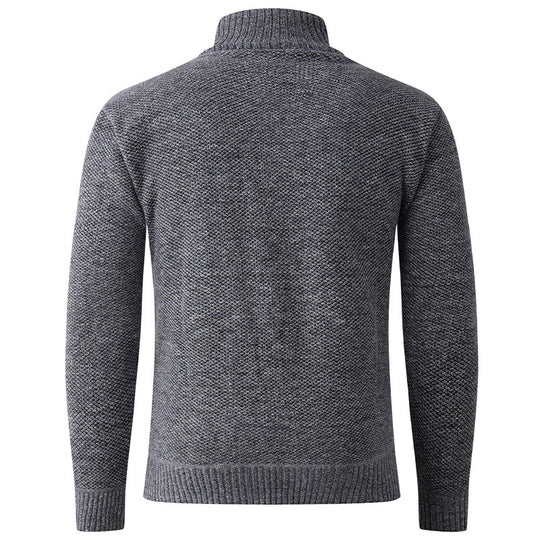 Herren Strickpullover mit hohem Kragen und durchgehendem Knopfverschluss R&B
