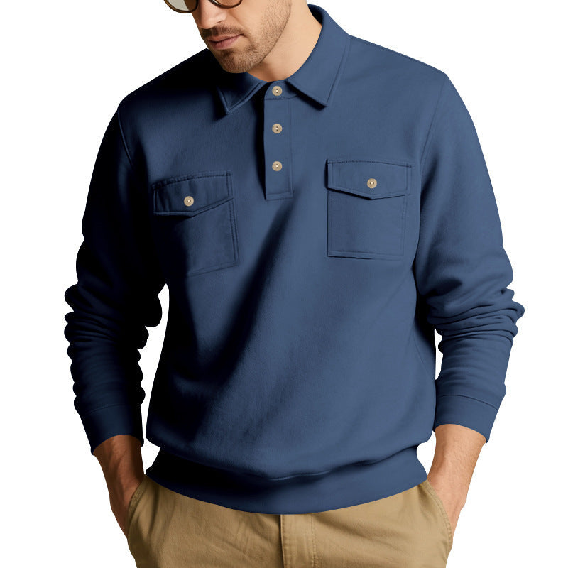 Herren Sweatshirt mit doppelten Brusttaschen und modernem Kragen R&B