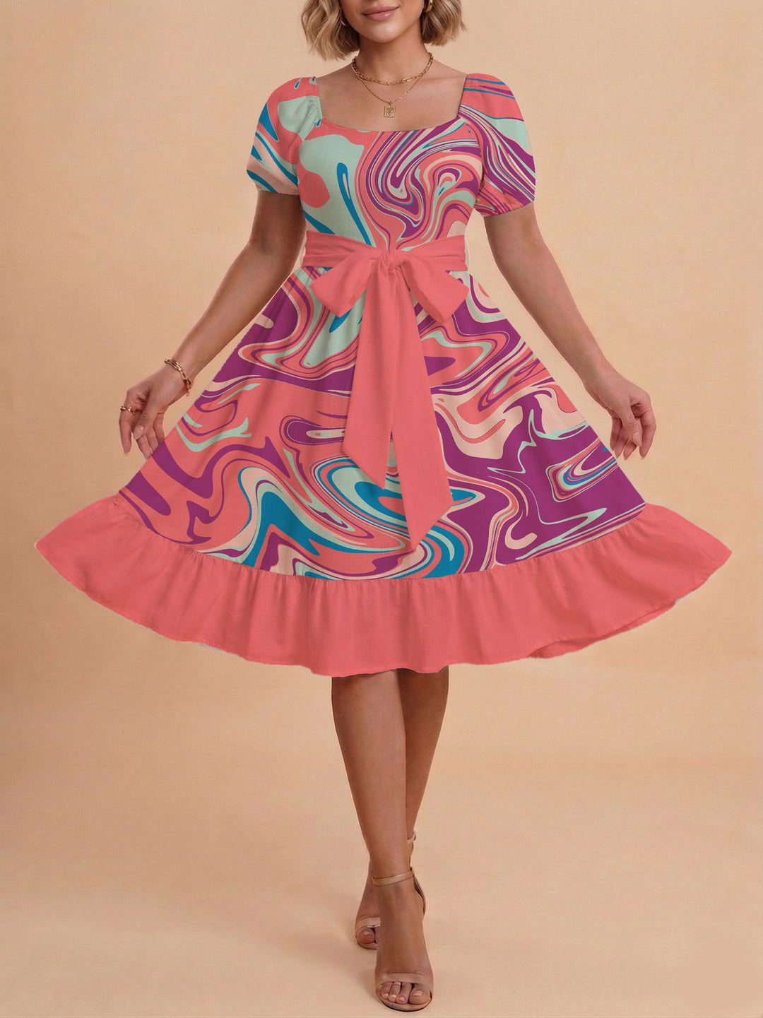 Damen Verspieltes Maxikleid mit Bärenmuster und taillierbarem Band R&B
