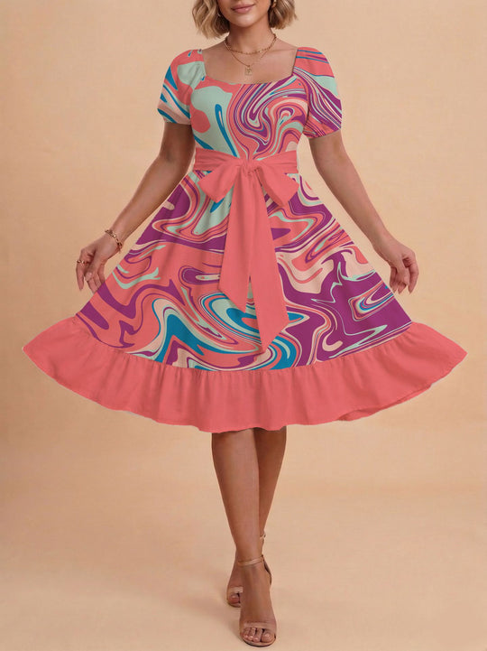 Damen Verspieltes Maxikleid mit Bärenmuster und taillierbarem Band R&B