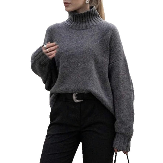 Damen Hochwertiger Rollkragenpullover mit lässigem Oversized-Schnitt R&B