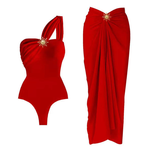 Damen einseitiger Badeanzug mit elegantem Wickelrock R&B