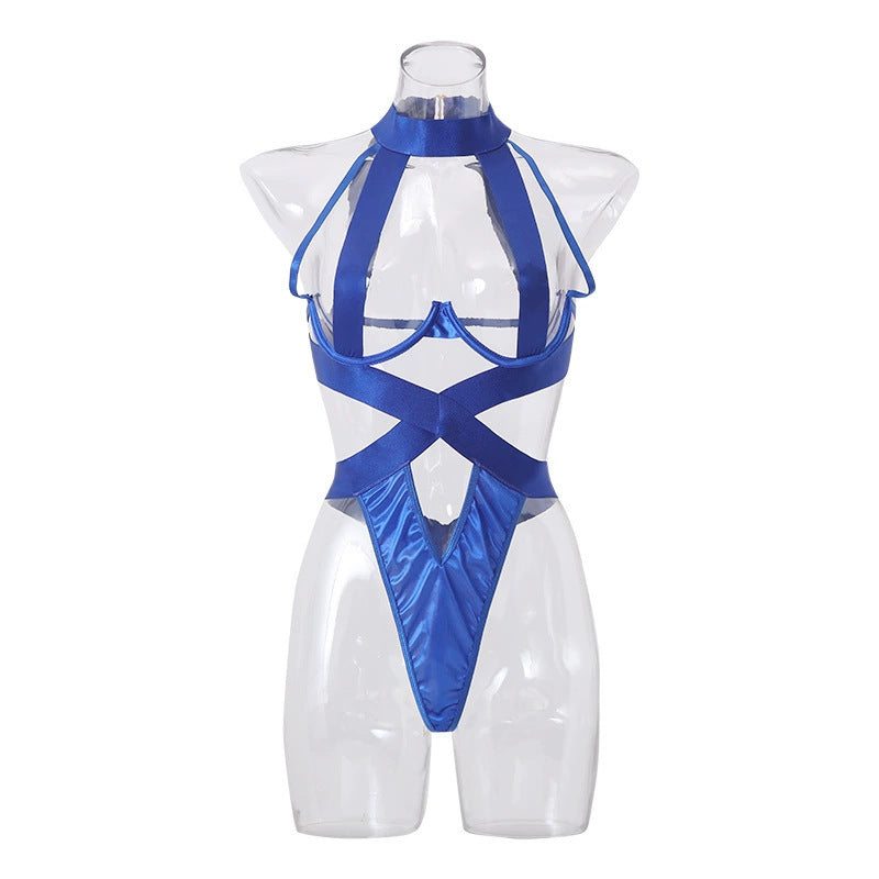 Damen verführerisches Straps-Bodysuit mit raffinierten Schnürdetails und tiefem V-Ausschnitt R&B