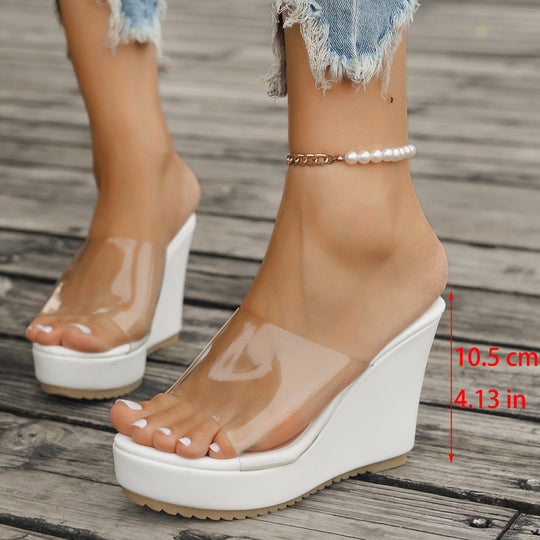 Damen nan transparente Mules mit PVC-Deckriemen, hohem Keilabsatz und rutschfester Laufsohle R&B