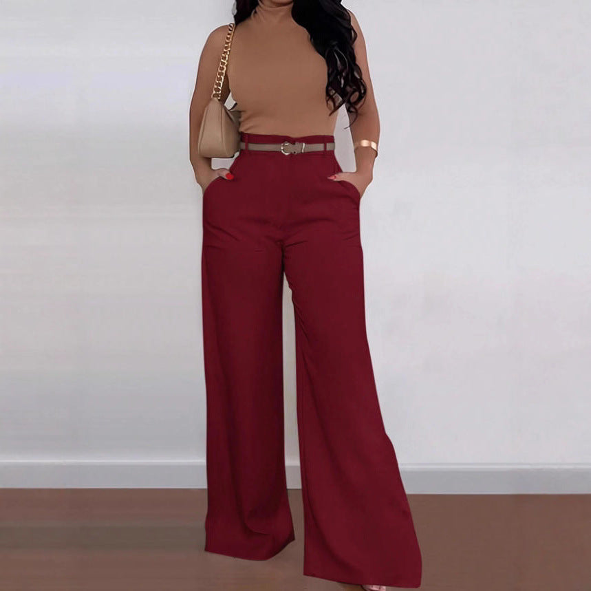 Damen Weitgeschnittene Elegante Anzughose mit Gürtel R&B
