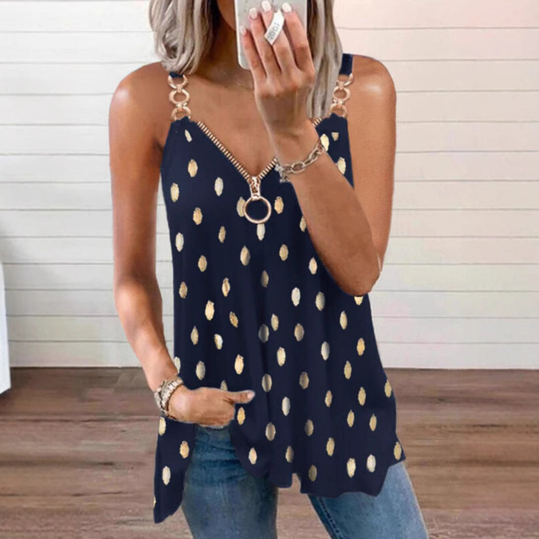 Damen nan legeres Trägertop mit O-Ring-Reißverschluss, Ketten-Trägerdetail und Metallic-Tupfen R&B