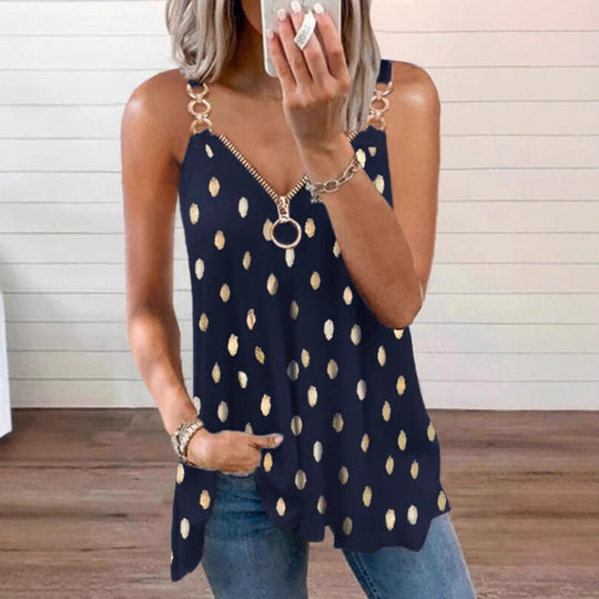 Damen nan legeres Trägertop mit O-Ring-Reißverschluss, Ketten-Trägerdetail und Metallic-Tupfen R&B