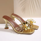 Damen Sandaletten mit floralem Design und elegantem Glasklauen-Absatz R&B