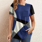 Damen T-Shirt mit modernem geometrischen Design und praktischer Brusttasche R&B