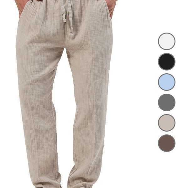 Herren nan lässige Leinen-Relaxhose mit elastischem Tunnelzugbund und praktischen Seitentaschen R&B