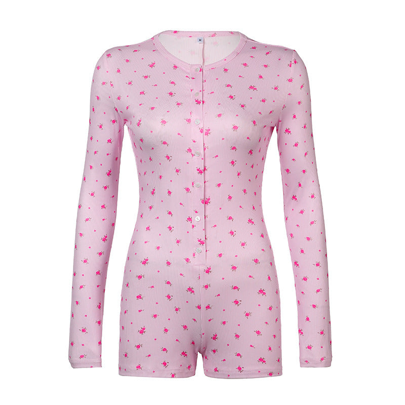 Damen Langarmstrampler mit floralem Muster und Knopfverschluss R&B