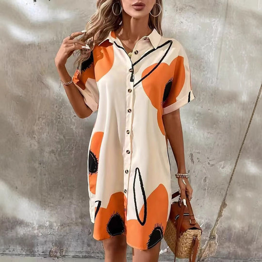Damen Hemdblusenkleid mit floralen Akzenten und Knopfverschluss R&B