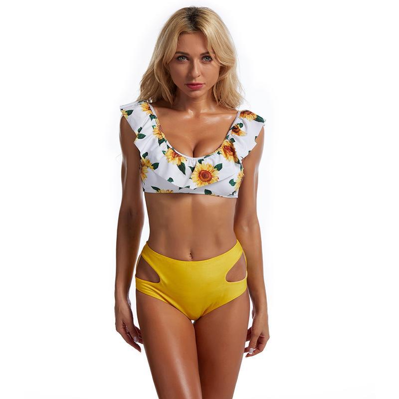 Damen Bikini-Set mit verspieltem Rüschendesign und hohem Hüftschnitt R&B