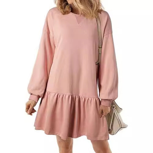 Damen lässiges Sweatkleid mit voluminösen Ärmeln und Rüschensaum R&B