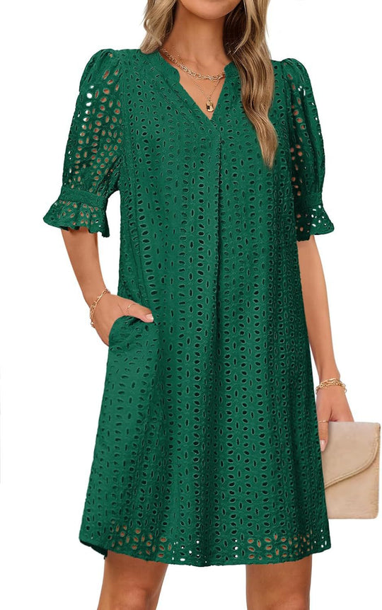 Damen luftiges Blumenkleid mit eleganten Lochdetails R&B