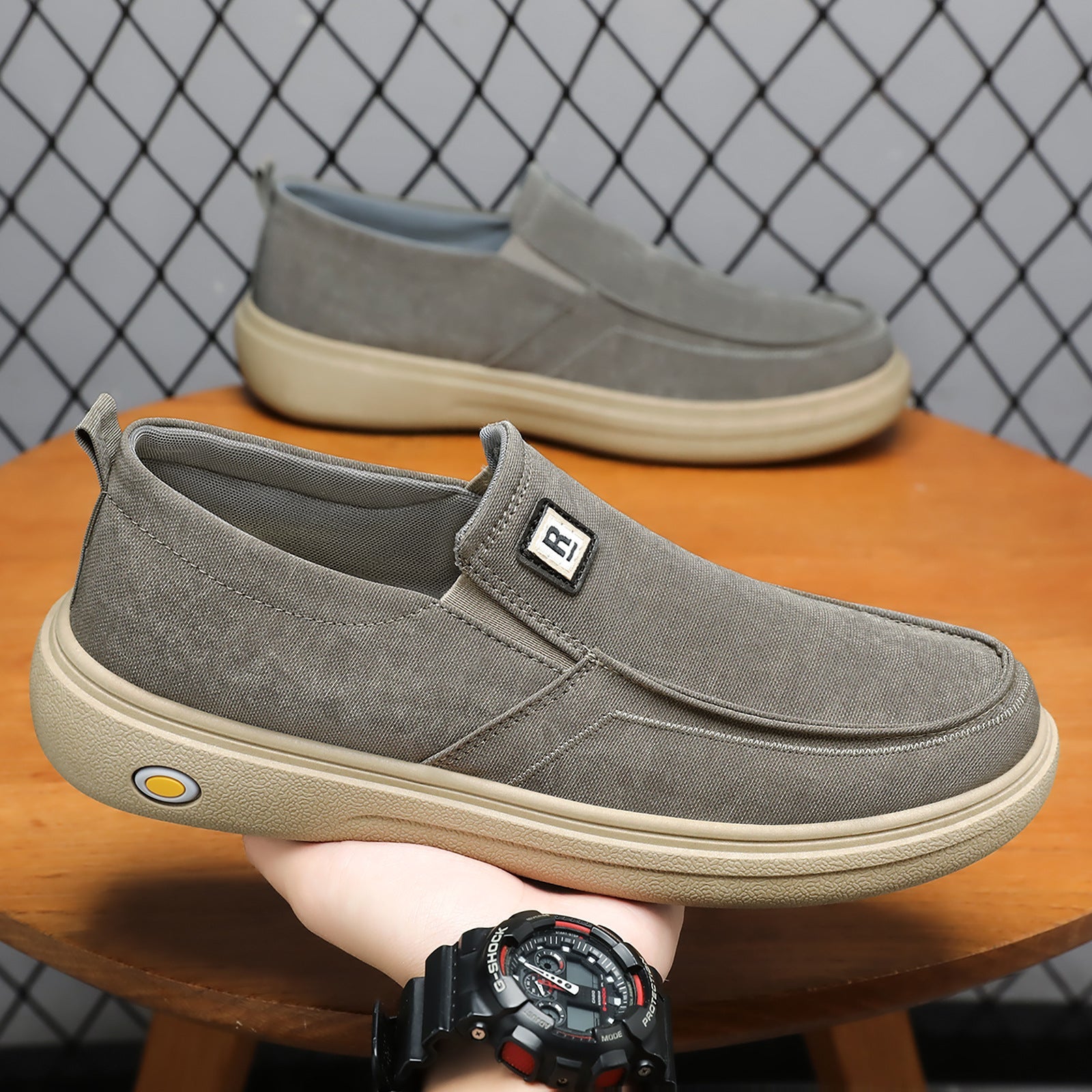 Herren nan lässiger Canvas-Slip-On Freizeitschuh mit Memory-Fußbett und stoßdämpfender Gummisohle R&B