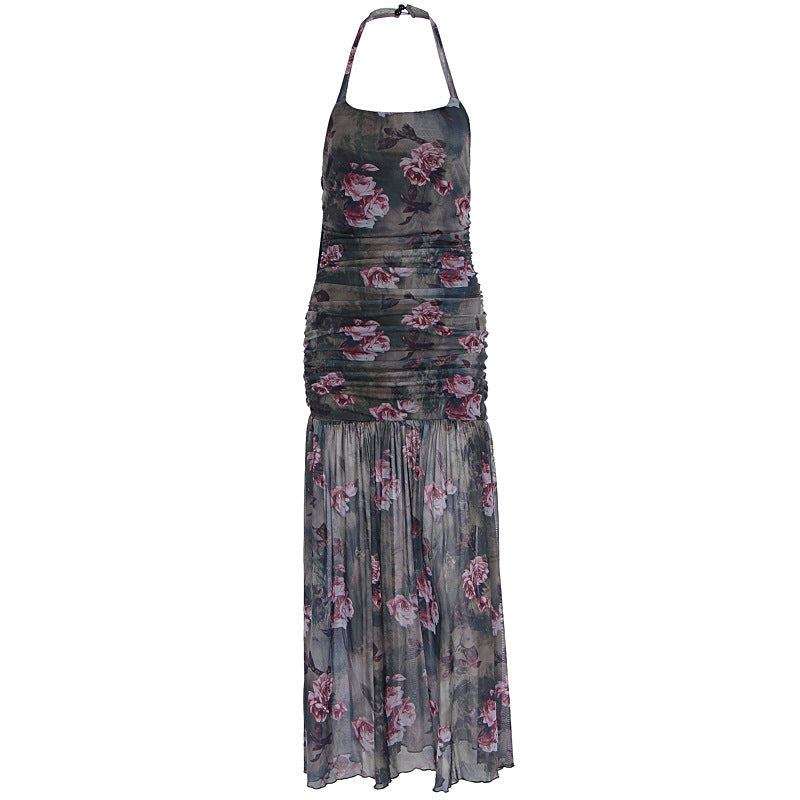 Damen Schulterfreies Maxikleid mit elastischen Rüschendetails R&B