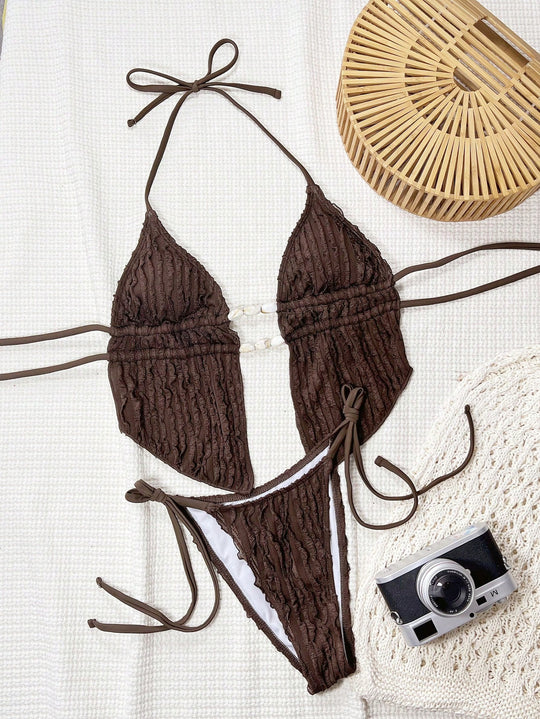 Damen Bikini-Set mit modischem Rüschendesign und verstellbaren Bindebändern R&B