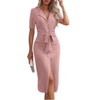 Damen Wickelkleid mit Knopfleiste und tailliertem Design