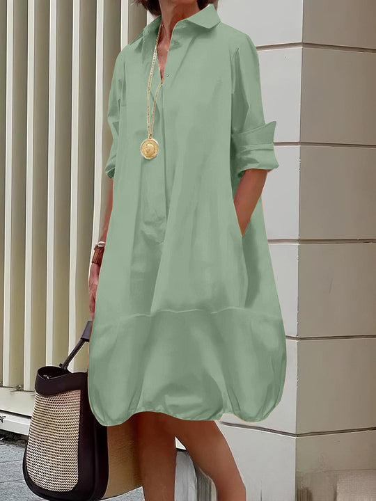 Damen Lässiges Hemdblusenkleid mit weit geschnittenem Saum R&B