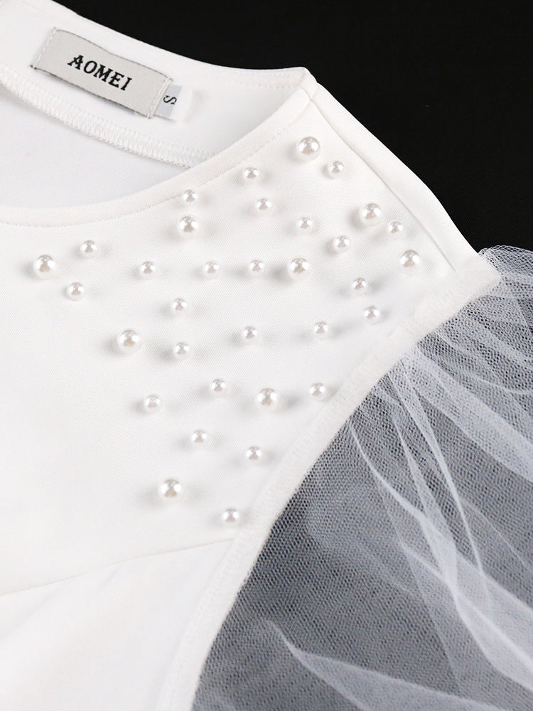 Damen Elegantes Maxikleid mit voluminösen Tüllärmeln und Rüschensaum R&B