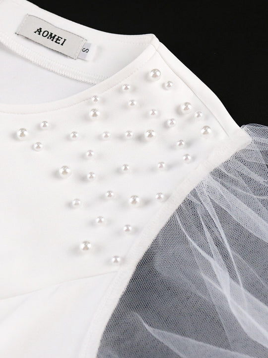 Damen Elegantes Maxikleid mit voluminösen Tüllärmeln und Rüschensaum R&B