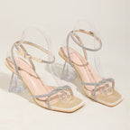 Damen modische Freizeit-Sandalen mit transparentem Blockabsatz und funkelnden Zierleisten R&B