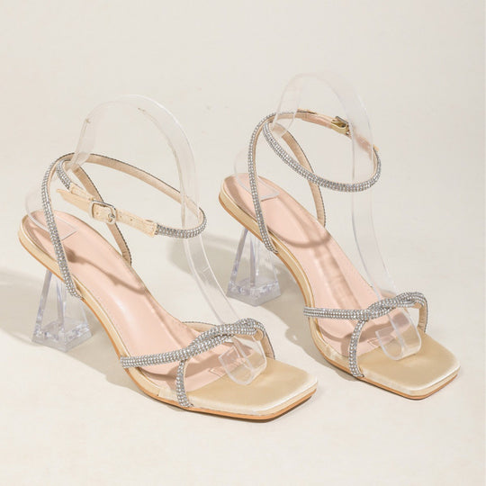 Damen modische Freizeit-Sandalen mit transparentem Blockabsatz und funkelnden Zierleisten R&B