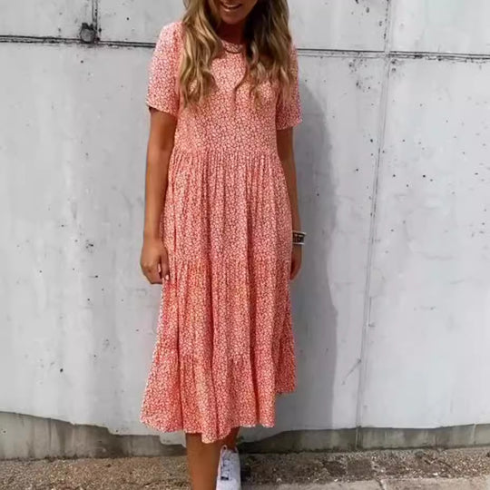 Damen Midi-Kleid mit zartem Blütenmuster und luftiger Silhouette Heidi-Mode
