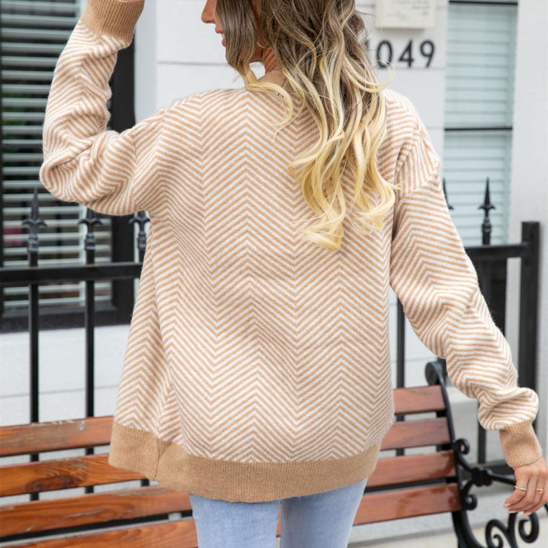 R&B | Gestreifte Klassische Strickjacke für Damen