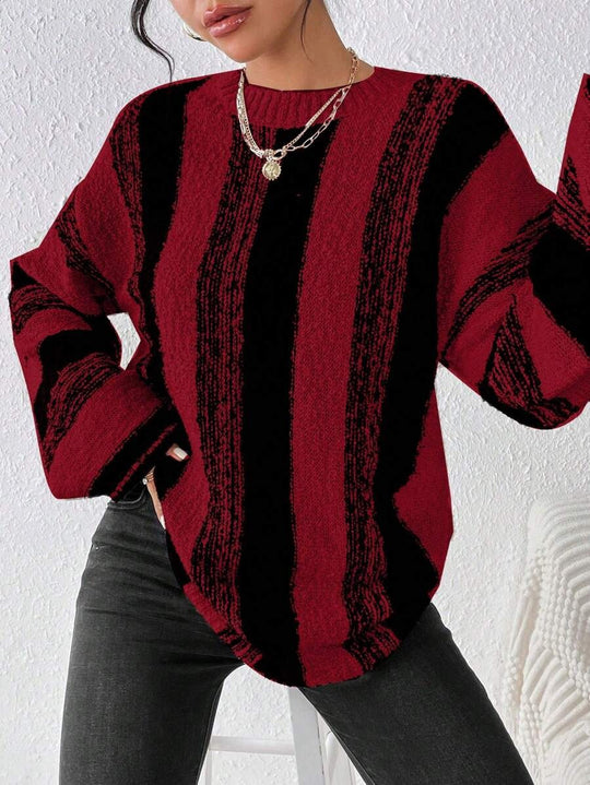 Damen Grober Strickpullover mit auffälligem Streifenmuster und lockerer Passform R&B