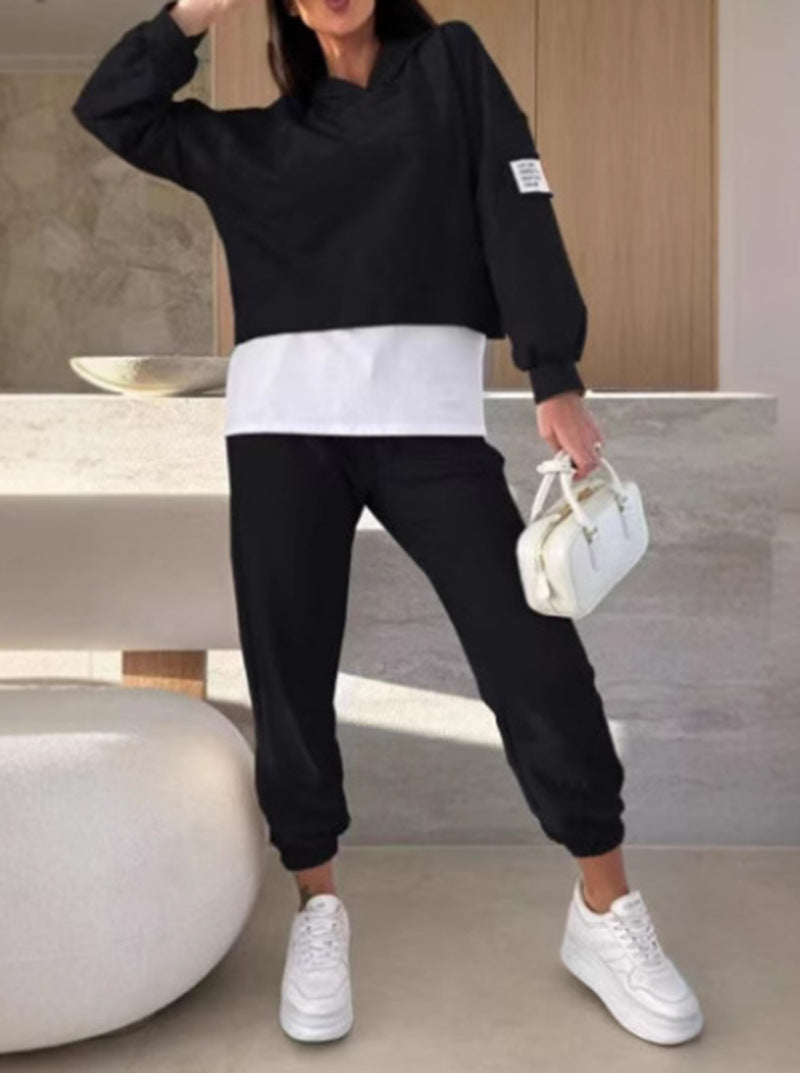 Damen nan kuscheliges kurzes Kapuzensweatshirt und Jogginghose-Set aus weicher Baumwollmischung R&B