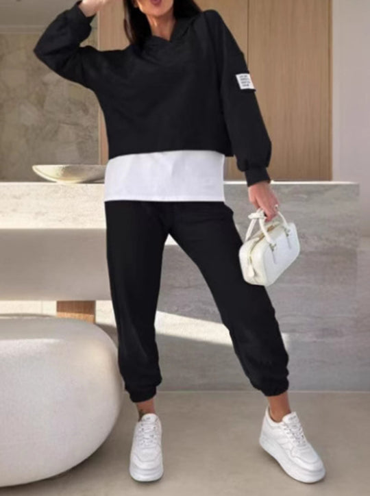 Damen nan kuscheliges kurzes Kapuzensweatshirt und Jogginghose-Set aus weicher Baumwollmischung R&B