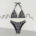 Damen Triangel-Bikini mit fröhlichem Palmenmuster und hohem Beinausschnitt R&B