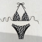 Damen Triangel-Bikini mit fröhlichem Palmenmuster und hohem Beinausschnitt R&B