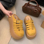 Damen Plateau Clogs mit offenen Riemen und modischer Schnalle