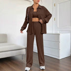 Damen Elegantes Set aus gestreifter Bluse und lockerer Hose R&B