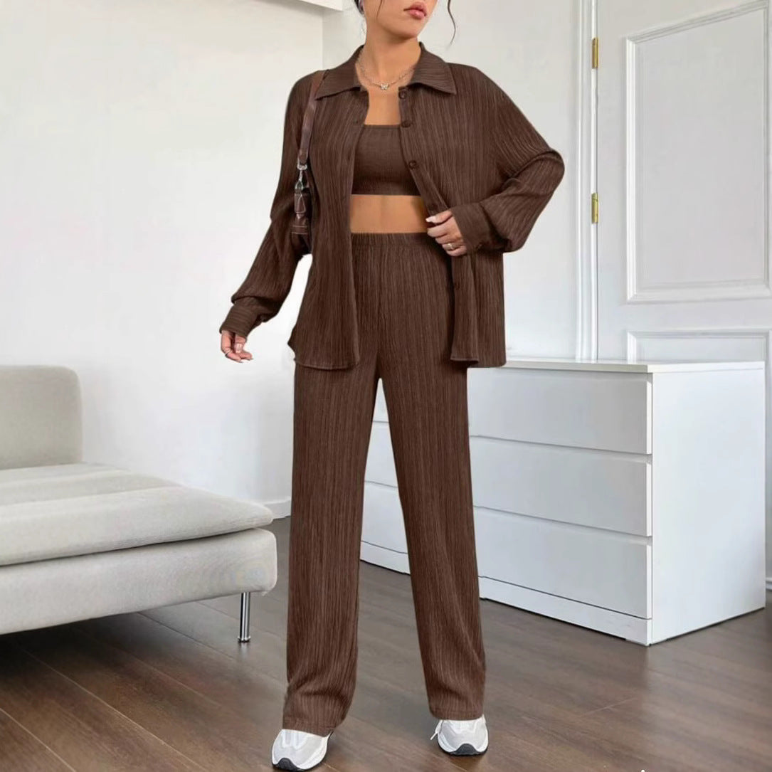 Damen Elegantes Set aus gestreifter Bluse und lockerer Hose R&B