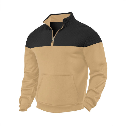 Herren nan Schulterpaneel-Halbzip-Sweatpullover mit gesteppter Schulterpartie und Kängurutasche R&B