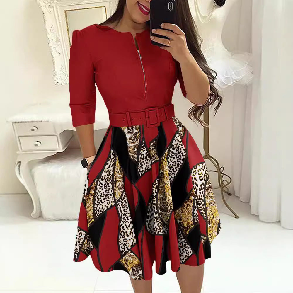 Damen Kleid mit modischem Zip-Design und betontem Taillenbund R&B